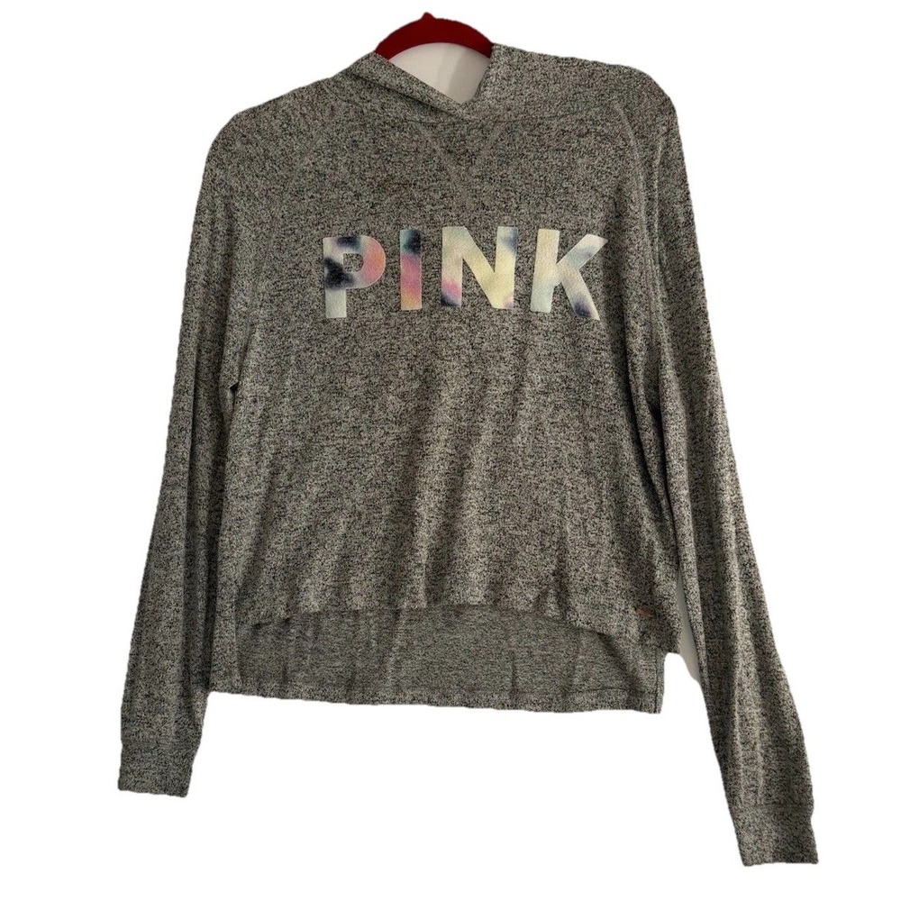 Victoria's Secret PINK Hoodie XS Gray Tie Dye Pullover Logo Sweatshirt